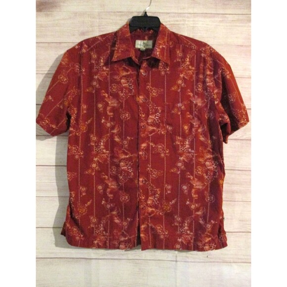 Island Shores Hawaiian Shirt Mens XL Red Floral Fish Short Sleeve Button Up - Picture 1 of 3